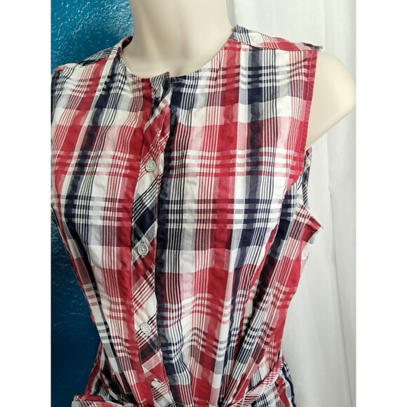 Brooks Brothers Red Fleece Plaid Sleeveless Dress Size 6 Red White Navy - Picture 7 of 14